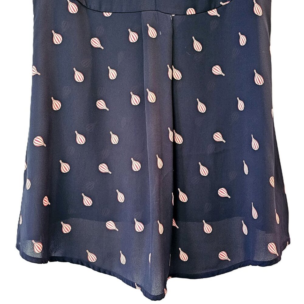 W5 Navy Hot Air Balloon Print Sleeveless Blouse Flowy High Low Hem Medium - Picture 11 of 11